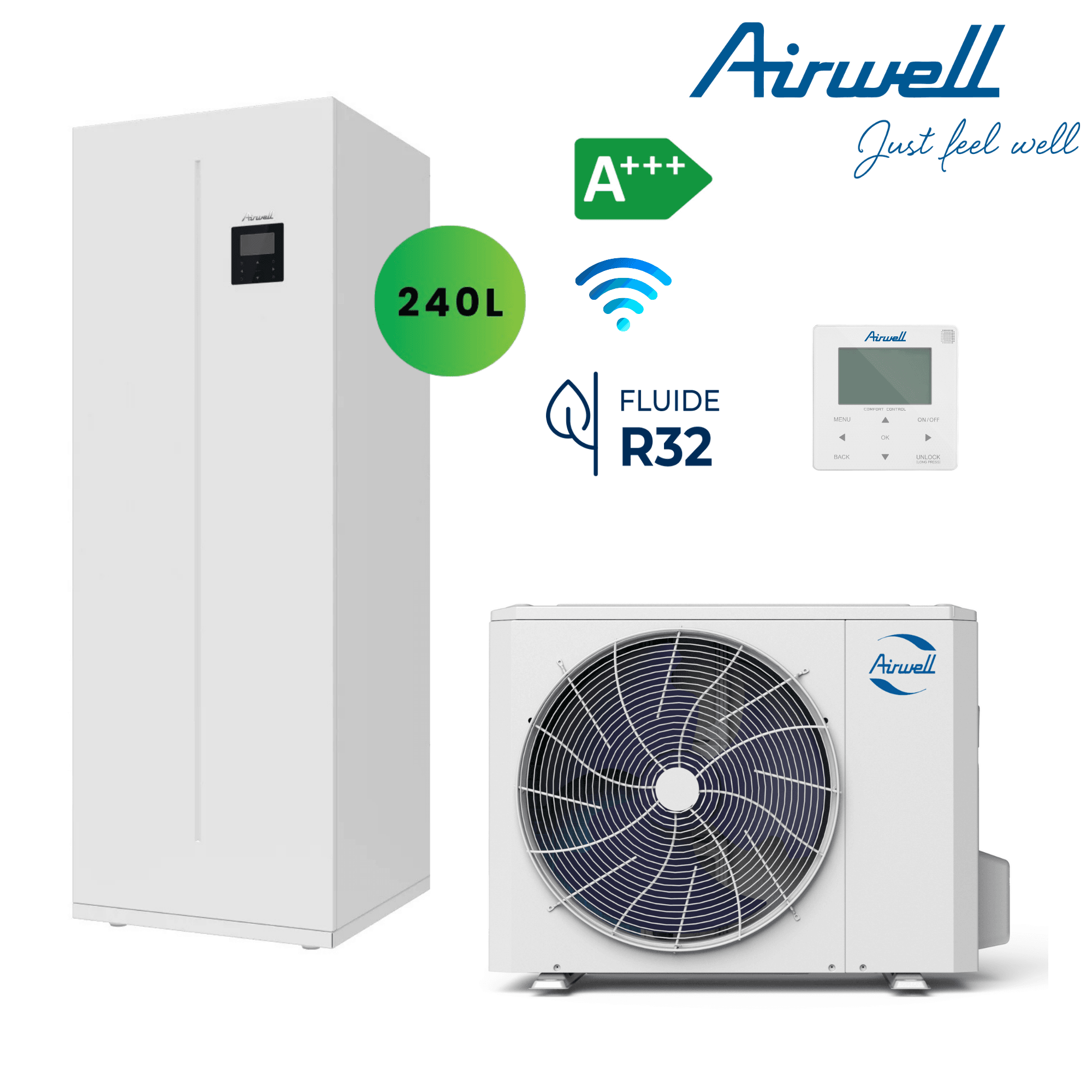 AIRWELL Wellea 16.00-14.90 kW šilumos siurblys oras-vanduo su 240l integruotu boileriu, ODMA-160T-09M22-25+AW-YHPSA16-H93 Karšti Vėjai AIRWELL Wellea 16.00-14.90 kW šilumos siurblys oras-vanduo su 240l integruotu boileriu, ODMA-160T-09M22-25+AW-YHPSA16-H93 airwell wellea silumos siurblys su integruota talpa 240l 3