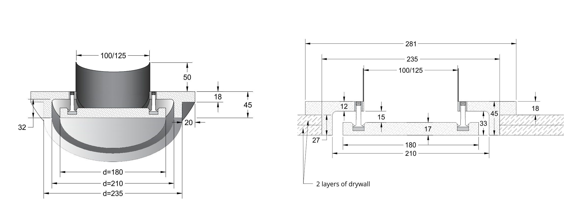 Gipsinis priglaistomas apvalus difuzorius CIRCLE circle100125