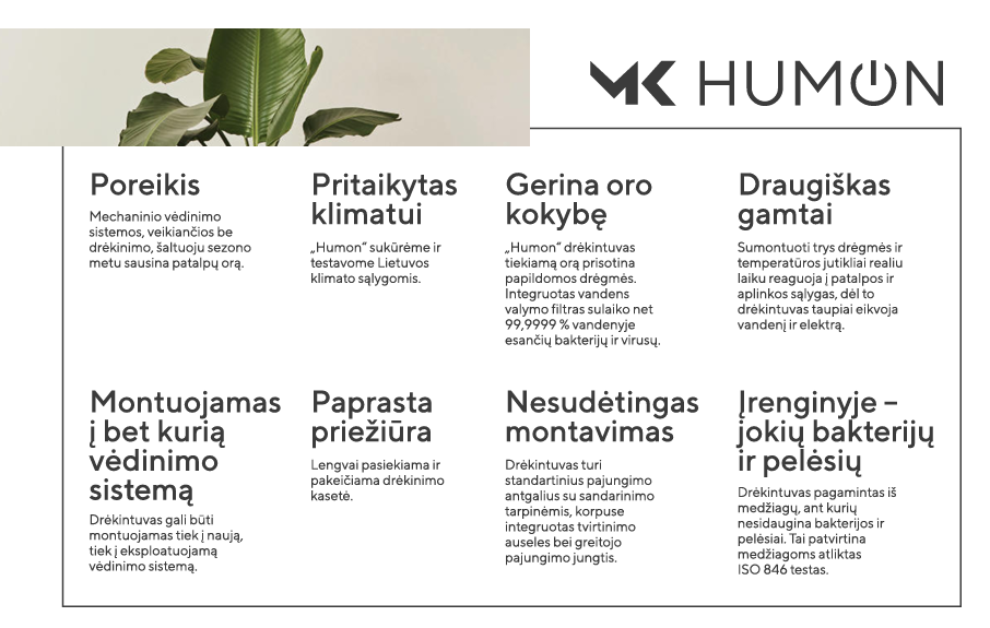 Įmontuojamas oro drėkintuvas HUMON Karšti Vėjai Įmontuojamas oro drėkintuvas HUMON humon privalumai