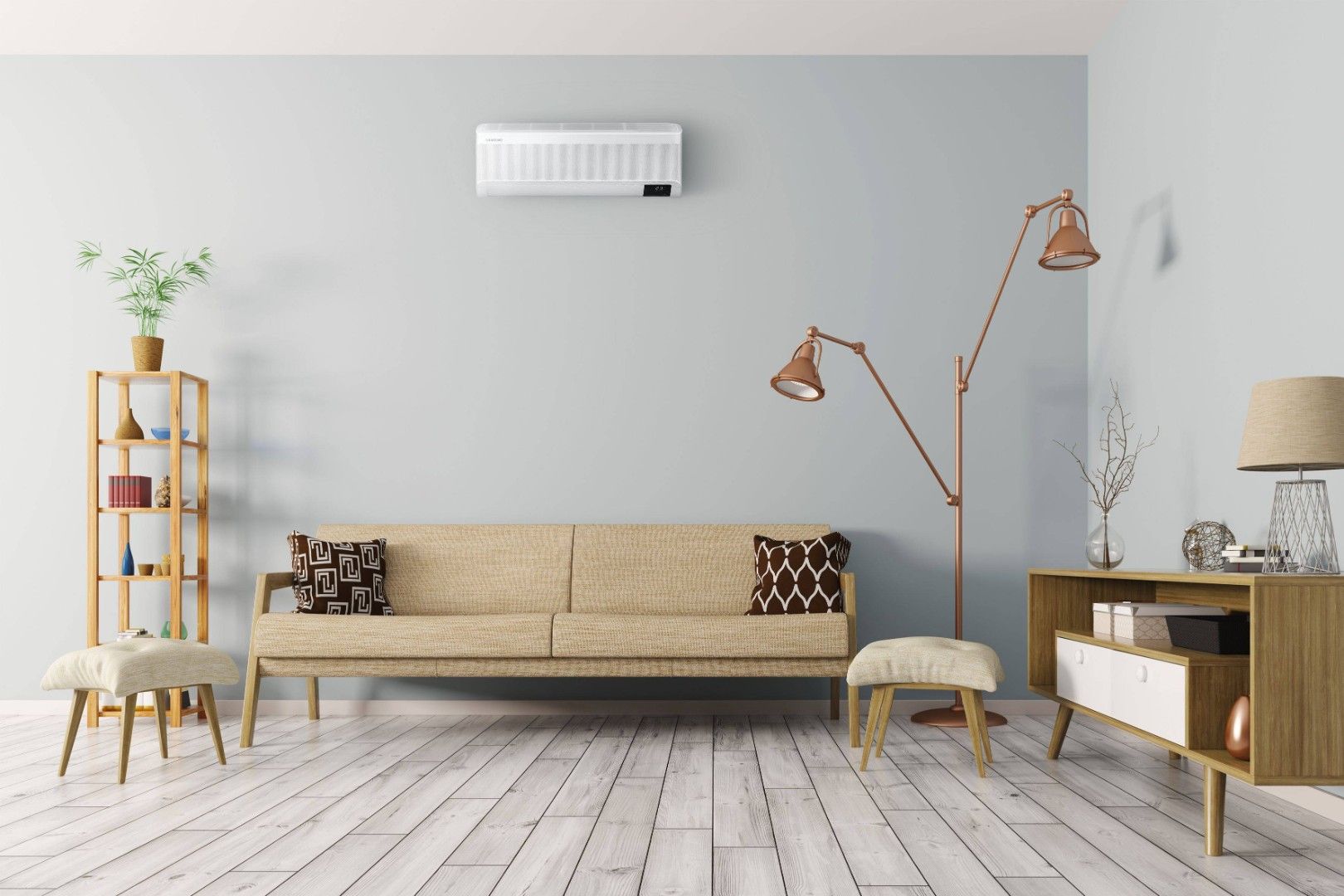 SAMSUNG SIENINIS BEVĖJIS ARISE Windfree 3.5/3.5 kW oro kondicionieriaus komplektas Karšti Vėjai SAMSUNG SIENINIS BEVĖJIS ARISE Windfree 3.5/3.5 kW oro kondicionieriaus komplektas wind free comfort arise interjeras