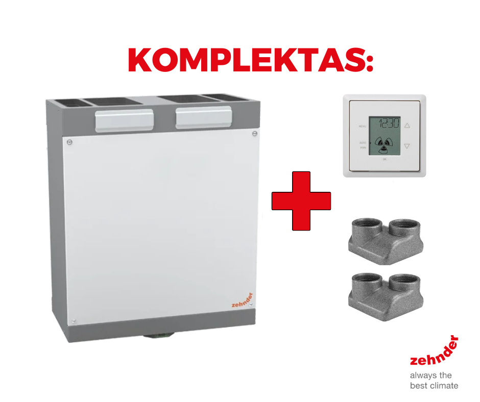 Plokštelinis ENTALPINIS rekuperatorius Zehnder ComfoAir 180 ERV su VALDYMO PULTU zehnder comfoair180 komplektas